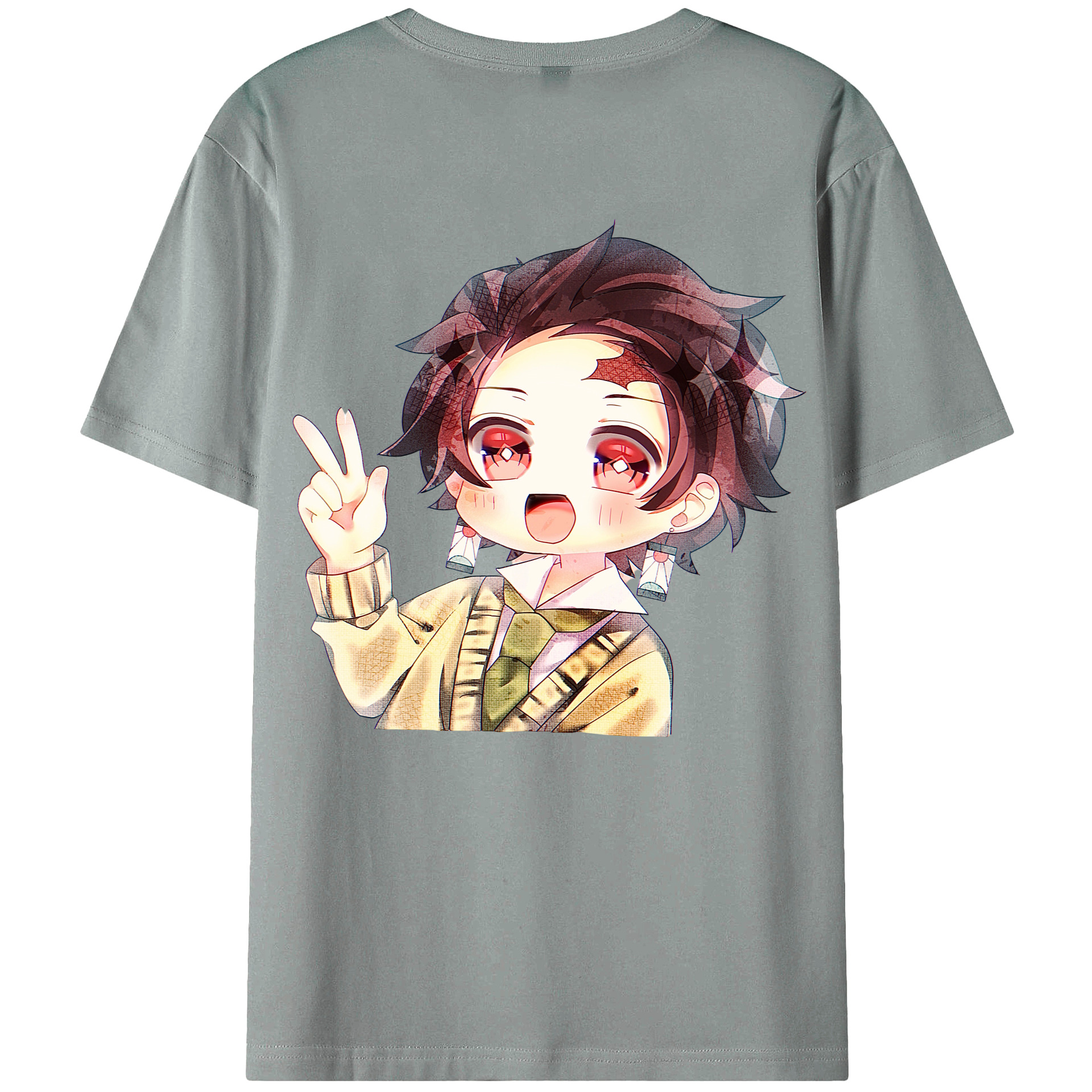 （画像用） 鬼滅の刃 竈門 炭治郎／かまど たんじろう Kamado Tanjirou 綿100％ メンズ半袖Tシャツ（バックプリント） 通気性